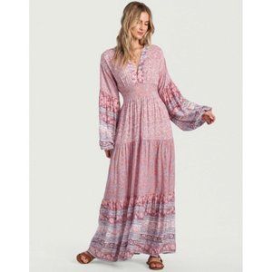Billabong Pink Boho Balloon Sleeve Maxi Dress Size X-Small